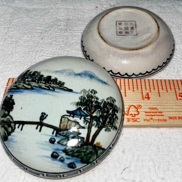 Antique Qing Period Porcelain Hand Painted Ink Paste Pot Box Jar Scenic Art - Picture 2 of 8